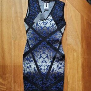 BCBGMaxAzria Blue and Black Geometric Mini Dress- Women's Size Medium (NWT)